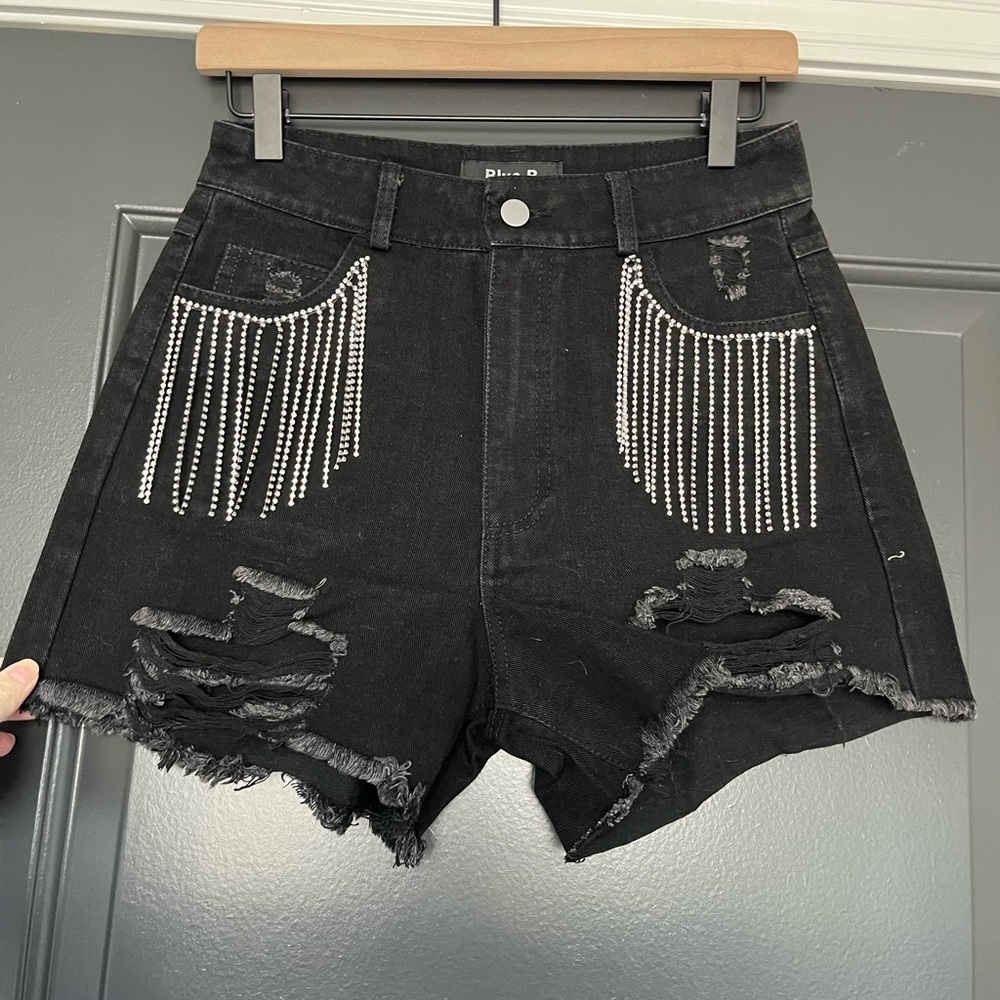 Blue b rhinestone shorts